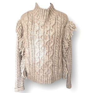 Universal Thread Chunky Cable Knit Fringe Mock Neck Western Style Sweater Size M